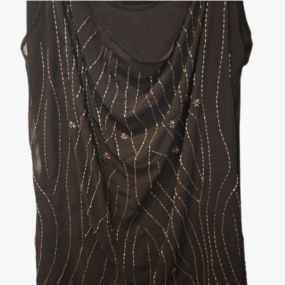 🛍 3/$10 Rock & Republic Sheer Layered Black Beaded Embellished Tank Size Large
